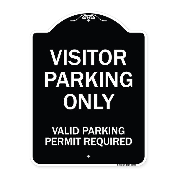 Signmission Parking Area Visitors Parking Valid Parking Permit Required Aluminum Sign, 24" x 18", BW-1824-23470 A-DES-BW-1824-23470 - main